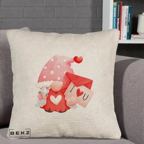 Cadou Romantic - Perna Personalizata I Love You Gnome Valentine cu Scrisoare, 40x40 cm, Bej Canapea, Husa Detasabila, Perna Inclusa, BEKZ®