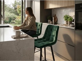Scaun de bar CHIC VELVET cu picioare negre, verde inchis