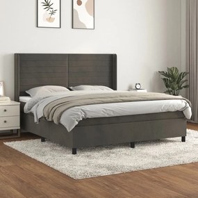 Pat box spring cu saltea, gri inchis, 160x200 cm, catifea Morke gra, 160 x 200 cm, Benzi orizontale