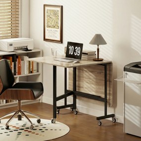 HOMCOM Masă Pliabilă pentru Dining, Masă de Bucătărie Extensibilă cu Roți și Frâne, pentru 4-6 Persoane, Birou Rabatabil cu Structură din Oțel, pentru Living, 120x80x73 cm, Stejar | Aosom Romania