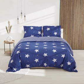 Lenjerie de pat din bumbac albastru, WHITE STARS
