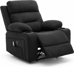 Fotoliu Masaj, Incalzire, Rabatabil, Sezut cu Arcuri Metalice, Suport Picioare extensibil, Chenille, Negru