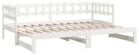 Pat de zi extensibil, alb, 2x(90x200) cm, lemn masiv de pin Alb, 90 x 200 cm