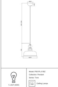 Pendul design modern 29,7cm Tone MYP001PL-01BZ