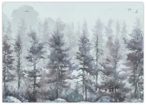 Tablou pe sticlă - Pădurea de pini II., aquarel (70x50 cm)