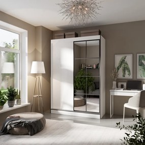 Dulap cu usi glisante si oglinda Osgar, ADRK Furniture (Culoare: Alb, Dimensiuni: 120x216 cm)