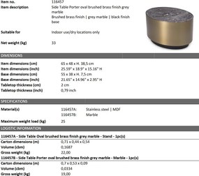 Masuta de cafea design LUX din otel si marmura Porter oval