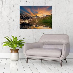 Tablou pe sticlă - Oglindirea în lacul montan (70x50 cm)