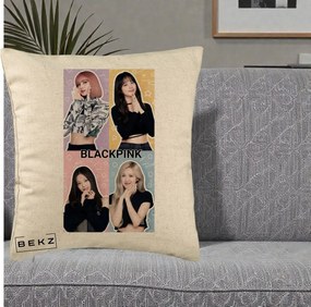 Perna Personalizata K-pop BLACKPINK Negru, 40x40 cm, Bej, Husa Detasabila, Perna Inclusa, BEKZ®