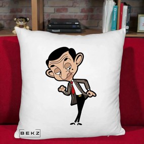 Perna Personalizata Mr. Bean Caricatura, 40x40 cm, Alb Pufos, Husa Detasabila, Perna Inclusa, BEKZ®