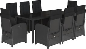 vidaXL Set mobilier de grădină cu perne, 9 piese, negru, poliratan