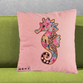 Perna Decorativa Calut de Mare Glitter Tropical, 40x40 cm, Roz, Husa Detasabila, Perna Inclusa, BEKZ®