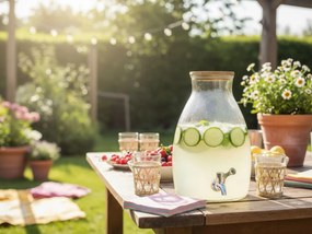 Recipient din sticla pentru bauturi GUSTA cu capac din lemn 5,5 L