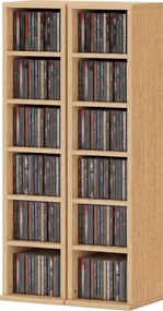 HOMCOM Set de 2 Mobili Suport CD cu Polițe Reglabile, Raft pentru 204 CD-uri Compact, Mobilier cu 12 Compartimente, pentru Living, Dormitor, Birou, 21x22,5x88,5cm, Culoare Lemn | Aosom Romania