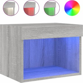 vidaXL Noptiere cu lumini LED montate pe perete, 2 buc.,stejar fumuriu