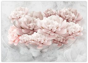 Tablou pe sticlă - Flori roz pe perete (70x50 cm)