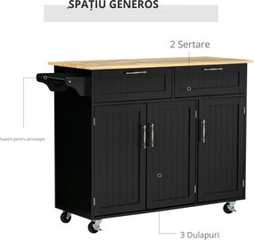 HOMCOM Cărucior Modern pe Roți cu Sertare de Depozitare, Cărucior Utilitar Rulant cu Rafturi Reglabile și Suport, 89x23x96cm, Negru | Aosom Romania