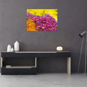 Tablou pe sticlă cu floarea roz (70x50 cm)