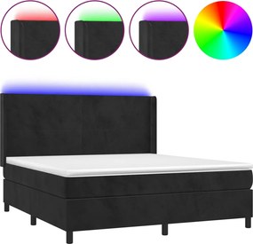 vidaXL Pat cu arcuri, saltea și LED, negru, 180x200 cm, catifea