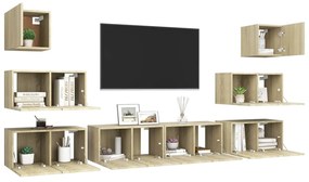 Set dulapuri TV, stejar Sonoma, 8 piese, PAL 8, Stejar sonoma, 60 x 30 x 30 cm