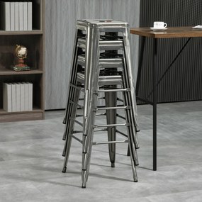 HOMCOM Set de 4 scaune de bar industriale empilabile înălțime șezut 76 cm metal argintiu | Aosom Romania