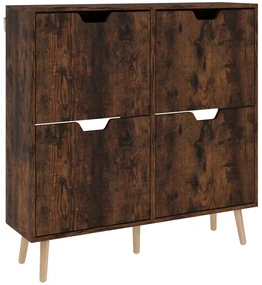 HOMCOM Pantofar cu 4 Sertare Rabatabile pe 2 Niveluri pentru 16 Perechi de Pantofi, 95x26x95 cm, Maro | Aosom Romania