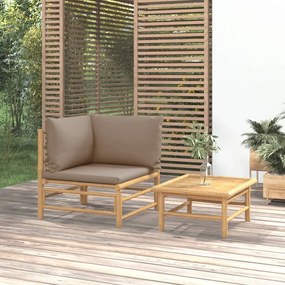 362285 vidaXL Set mobilier de grădină cu perne gri taupe, 2 piese, bambus