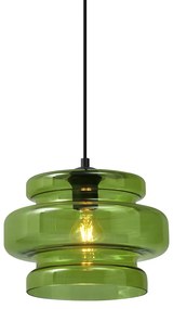 Lampă suspendată retro neagră cu sticlă verde - Denise