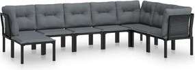 vidaXL Set șezlonguri de grădină, 8 piese, negru și gri, poliratan