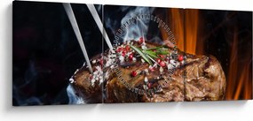 Tablou cu steac pe grill (cu ceas) (90x30 cm)