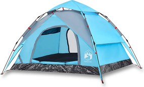 vidaXL Cort de camping cupolă 3 persoane, setare rapidă, albastru