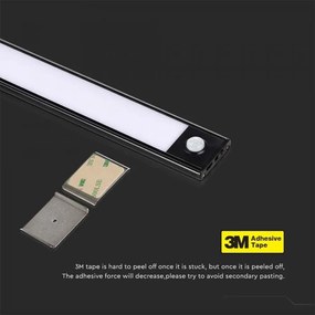 Corp led pentru dulap cu senzor de miscare si acumulator, 2.5 W, lumina neutra(4000K), 260 lm, IP20, negru, V-TAC