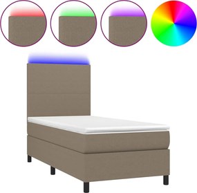 vidaXL Pat cu arcuri, saltea și LED, gri taupe, 90x190 cm, textil