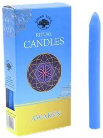 Set 10 lumanari bleu Green Tree pentru ritualuri de trezire spirituala ceara naturala, 13.5x1.5 cm