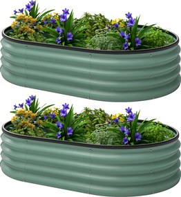 Outsunny Set de 2 Jardiniere Înălțate Modulare, Ghivece de Grădină cu Margine din Cauciuc, Fund Deschis, Jardiniere Înălțate din Oțel Galvanizat pentru Plante Aromatice, Fructe, Legume și Flori, 135x90x30 cm, Verde | Aosom Romania