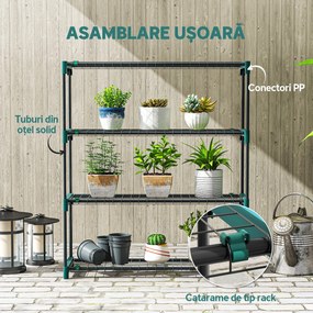 Outsunny Raft pentru Plante pe 4 Niveluri, Set de 2 Suporturi pentru Plante, din Oțel cu Catarame pentru Montaj Ușor, Expunere Ghivece Grădină și Balcon, 90x28x104 cm | Aosom Romania