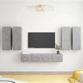 3079100 vidaXL Set de dulapuri TV, 6 piese, gri beton, lemn prelucrat