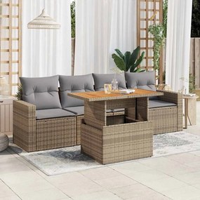 vidaXL Set canapele de grădină cu perne, 5 piese, bej, poliratan