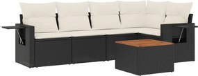 vidaXL Set mobilier de grădină cu perne, 6 piese, negru, poliratan