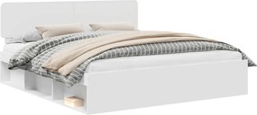 vidaXL Cadru de pat cu headboard Alb 200 x 200 cm Lemn de pin masiv