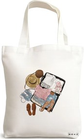 Sacosa de Panza pentru Cumparaturi, Geanta Tote Travel Girl 10, 38x34.5 cm, Alba, BEKZ®