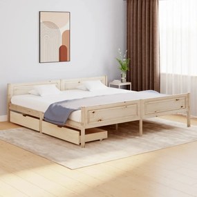 Cadru de pat cu 2 sertare, 200x200 cm, lemn masiv de pin Maro, 200 x 200 cm, 2 Sertare