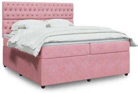 vidaXL Pat box spring cu saltea, roz, 200x200 cm, catifea