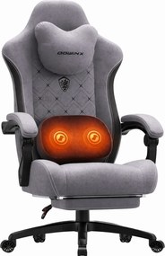 RESIGILAT- DOWINX Scaun gaming, ergonomic, Incalzire si Masaj cu Role in perna lombara, Șezut cu Arcuri Metalice și Spumă, rabatabil 90°-135°, Suport picioare, rezistent 150 kg, material textil, Gri