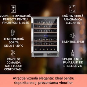Klarstein Vinovilla 50 Duo, Frigider pentru vinuri cu două zone, 53l, 17 fl., ușă din sticlă în 3 culori