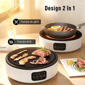 HOMCOM Plită Ceramică Electrică cu Plită de Grătar, Multifuncțională 36cm cu 4 Niveluri de Căldură pentru Toate Tipurile de Oale | Aosom Romania