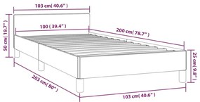 Cadru de pat cu tablie, gri inchis, 100x200 cm, catifea Morke gra, 100 x 200 cm