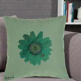 Perna Decorativa Floare Gerbera Teal Acuarela, 40x40 cm, Verde, Husa Detasabila, Perna Inclusa, BEKZ®