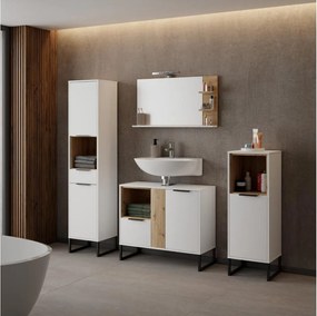 Dulap sub lavoar Cubin 03 (alb + stejar artisan). 1119512