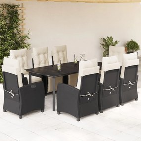 vidaXL Set mobilier de grădină cu perne, 9 piese, negru, poliratan
